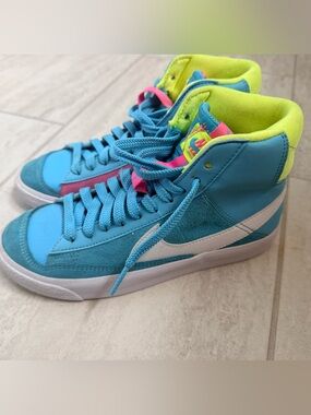 Nike Kids' Mid-Top Sneakers in Blue, Pink & Neon Yellow